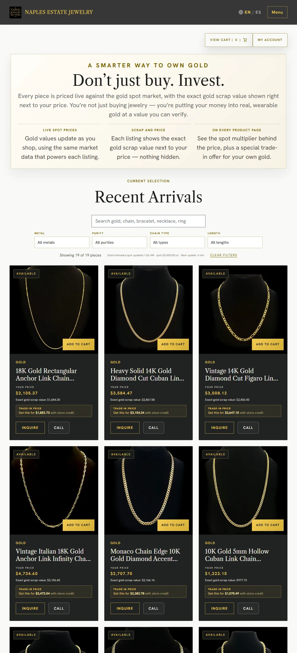 Miniature full-page preview of the Naples Estate Jewelry shop page